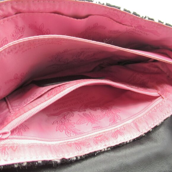 My Flat in London "Colette” Hand Bag w/Bow Black & White Chevron Tweed #H62153 - Picture 6 of 9